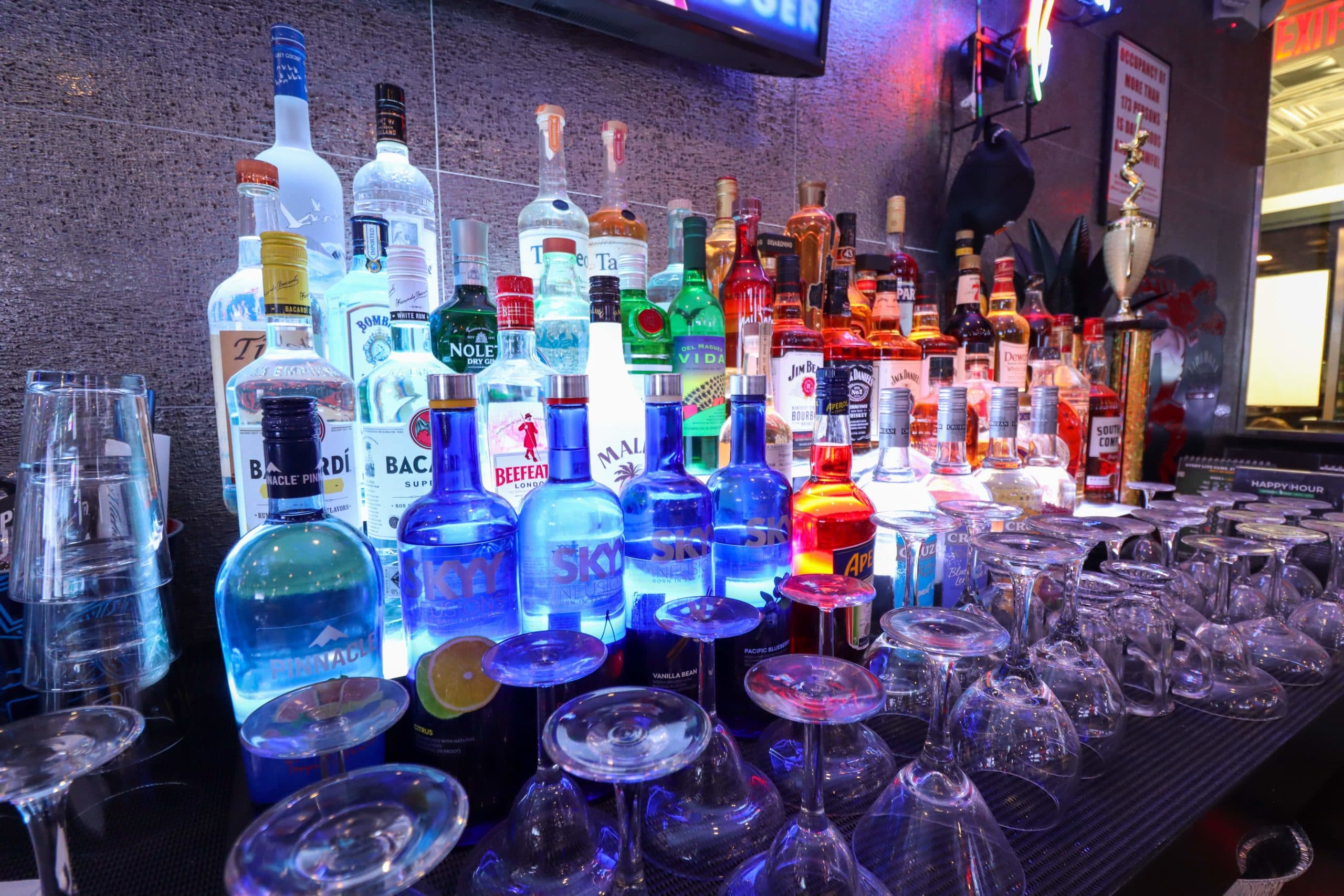 Full bar at Bravo Pizzeria & Sports Bar with selection of drinks